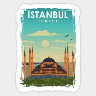 Istanbul Turkey Vintage Retro Blue Mosque Travel Poster Sticker